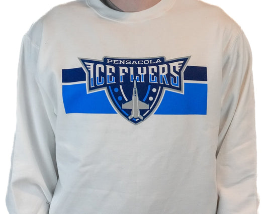 Shield Logo with Stripes White Crewneck