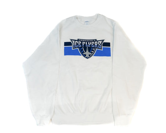 Shield Logo with Stripes White Crewneck