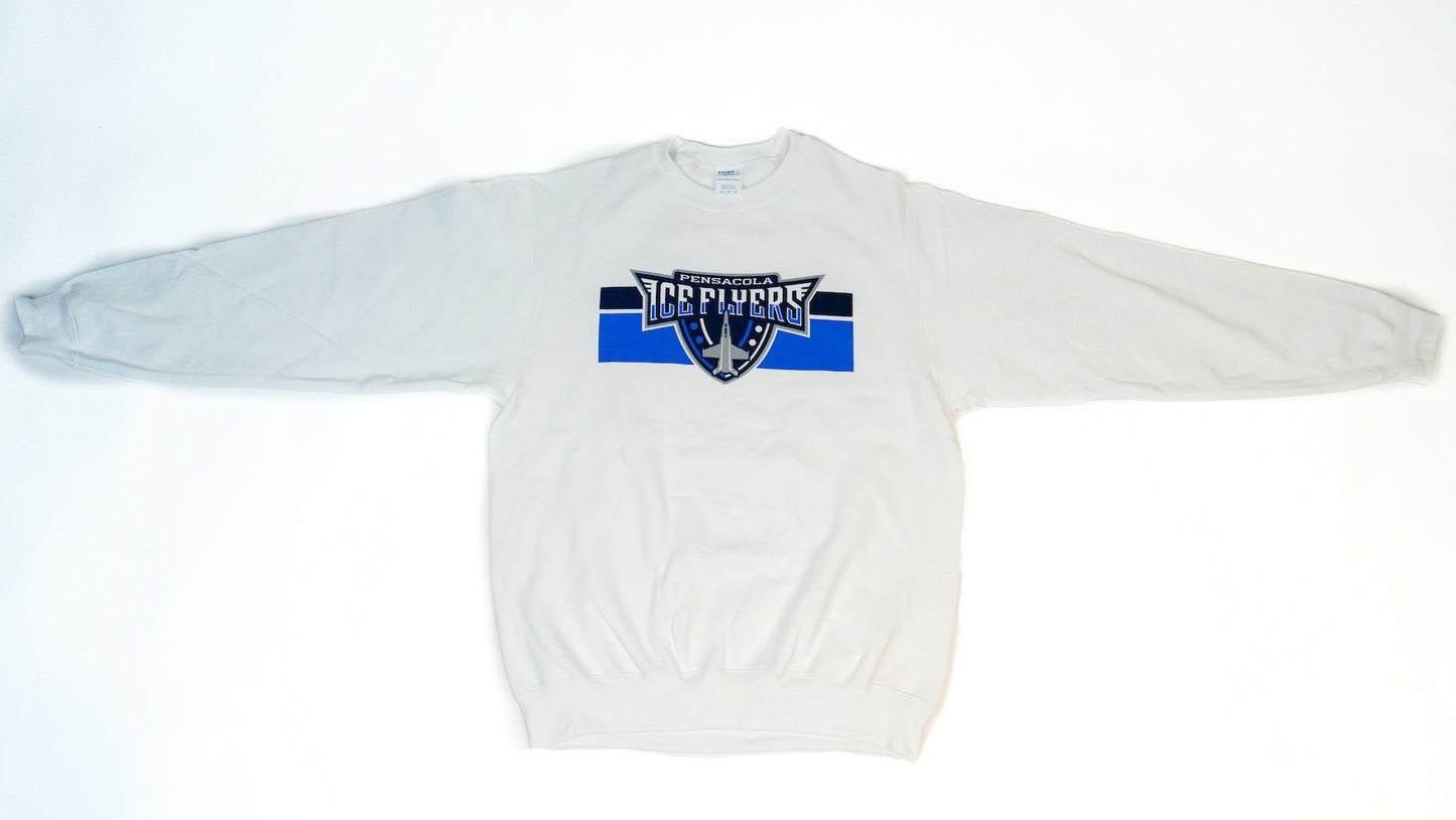 Shield Logo with Stripes White Crewneck