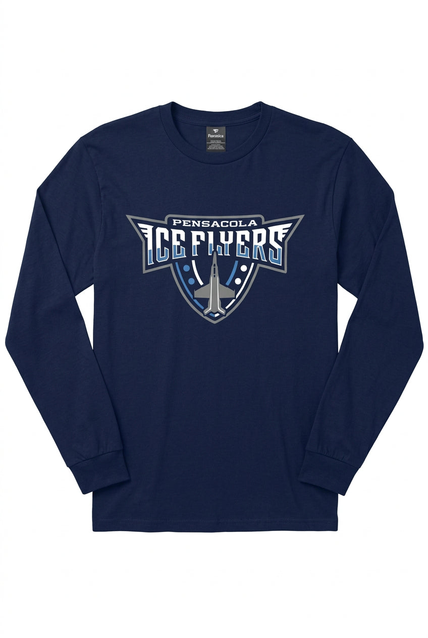 Ice Flyers Adult Primary Shield Long Sleeve T-shirt Navy