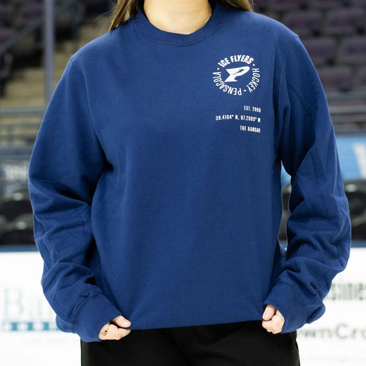 Ice Flyers Navy P Logo Crewneck front