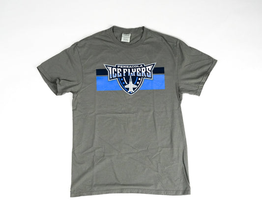 Striped Shield Logo Grey T-Shirt