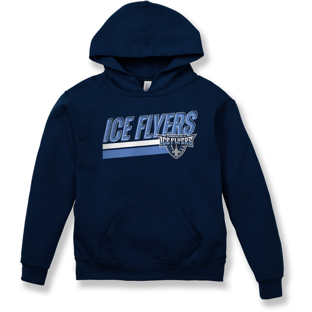 Ice Flyers Stripe Navy Hoodie Youth